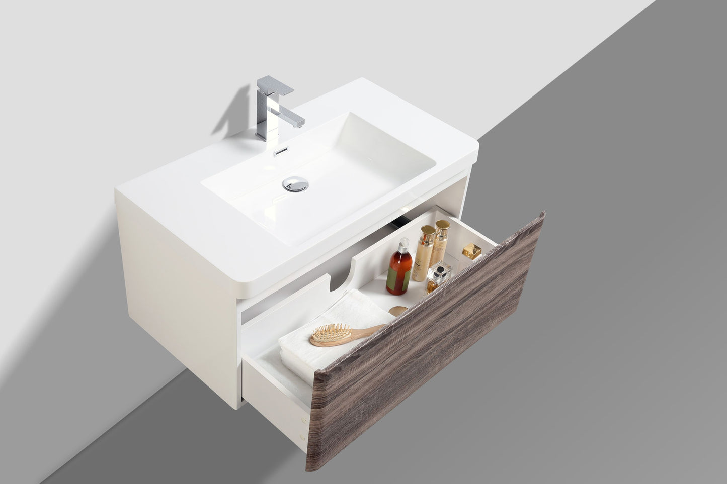 Milan Single Drawer Vanity, Top and Basin 900mm